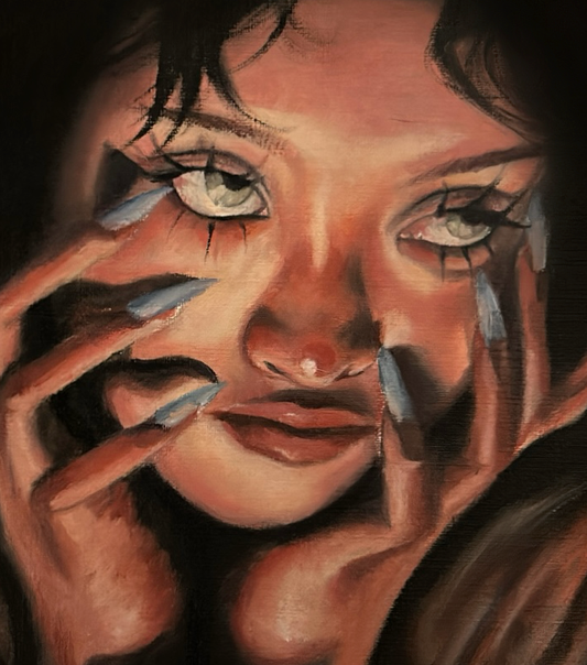 Artistic depiction of a woman with a dark background candlelight oil painting print a4