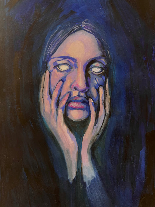 Gouache dark art painting woman with hands covering face a4 print