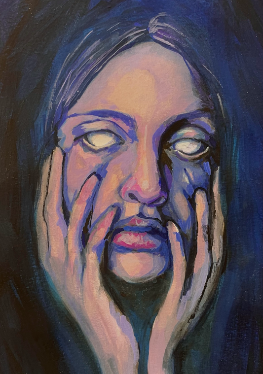 Gouache dark art painting woman with hands covering face a4 print